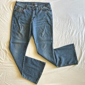 2000s Fantasy Mid Wash Flare Jeans Embroidered Stitching Pocket Sz 12 Indie Boho